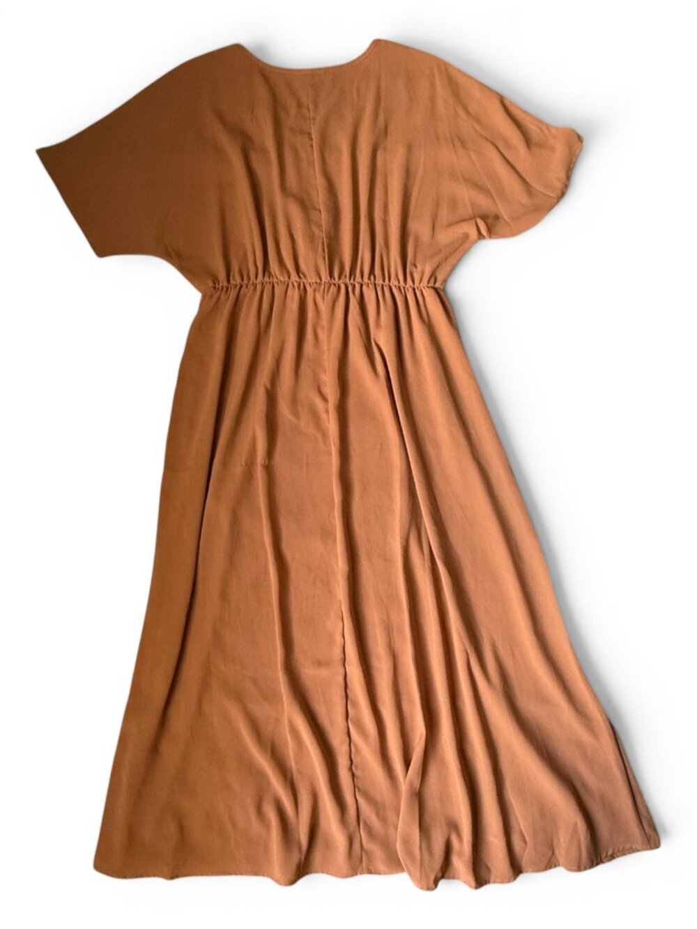SHEIN Curve 0XL Camel Brown V-Neck Black Lace Trim Boho Midi Dress Plus Size - Picture 10 of 10